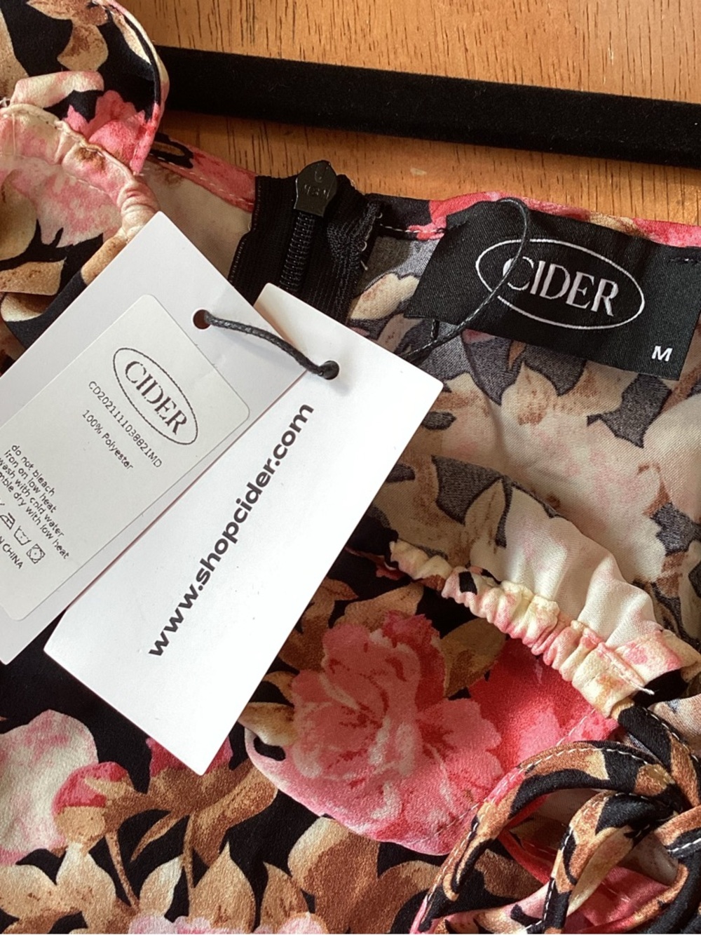 Cider Black Mini Dress with Pink Floral Print - NWT! - Size M - Picture 6 of 9